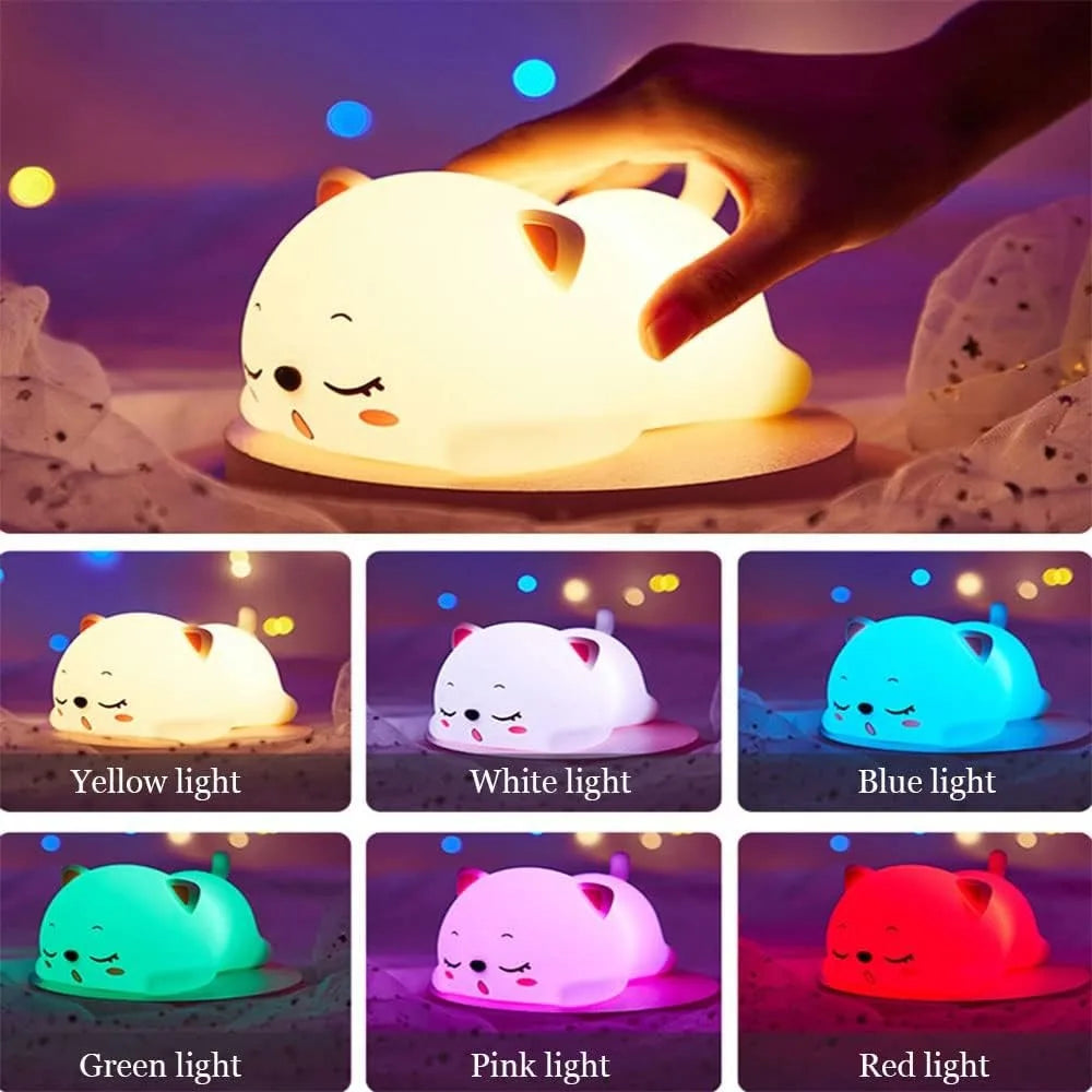 Rechargeable Kids Night Light Silicone LED Bedside Lamp 7 Colors Touch Control Portable Nursery Bedroom Gift for Baby