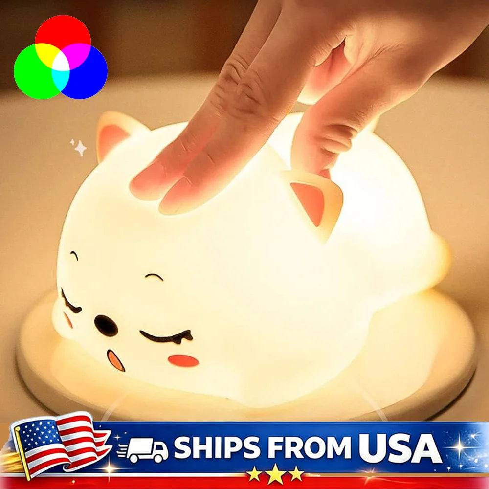 Rechargeable Kids Night Light Silicone LED Bedside Lamp 7 Colors Touch Control Portable Nursery Bedroom Gift for Baby